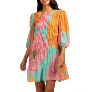 NWT Trina Turk Silvery Pleated Dress Size small (4)